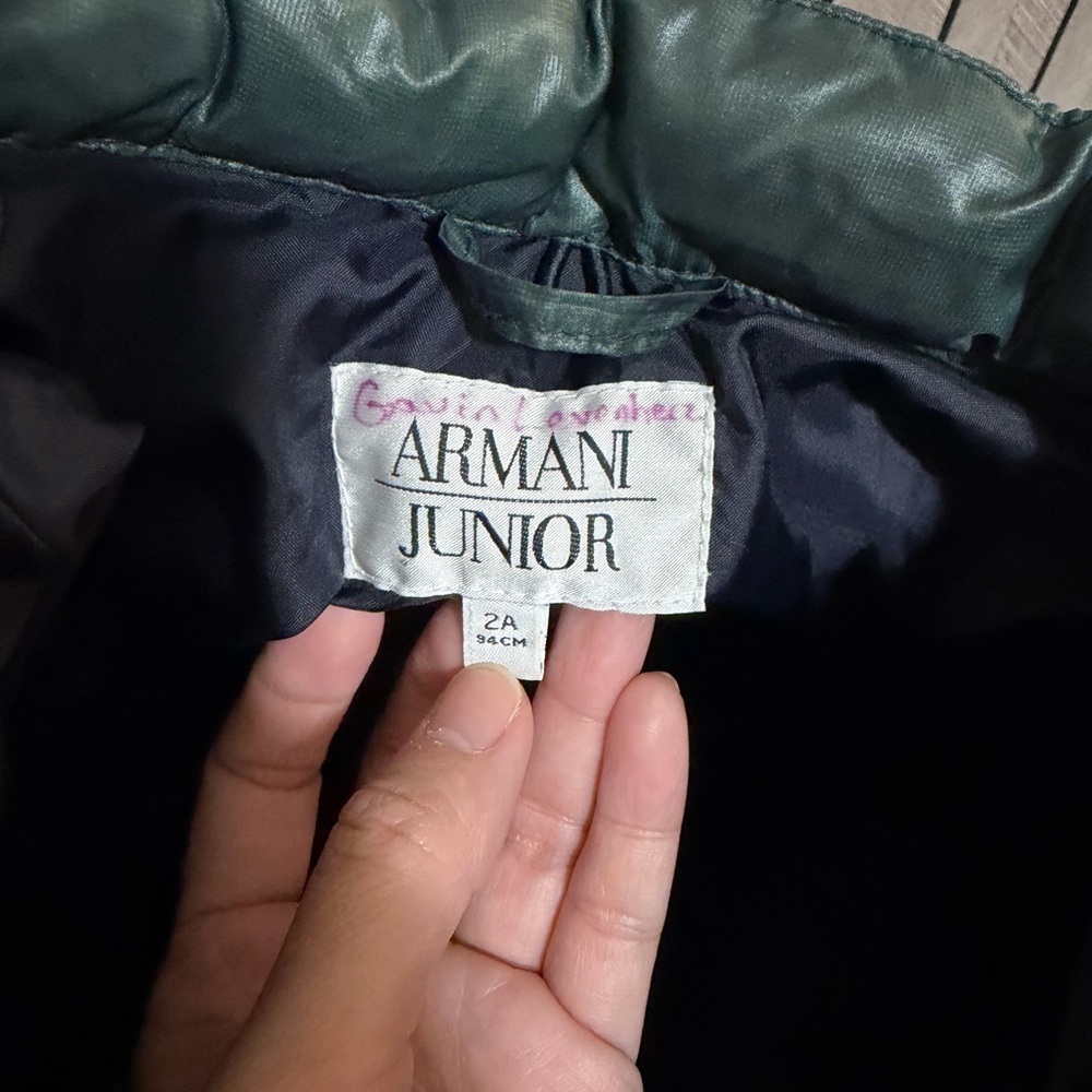 Armani Junior Quilted Puffer Jacket in Deep Green - Picture 3 of 4